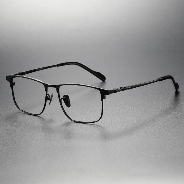 LE0085 Black Square Glasses - Titanium Frame with Adjustable Nose Pads