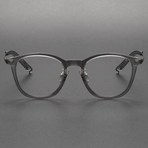 Round Frame Glasses in Gray & Gunmetal - LE0417 Stylish Titanium Design