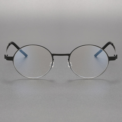 Black Round Glasses - LE0207, Sleek Titanium Frame, Comfort Fit