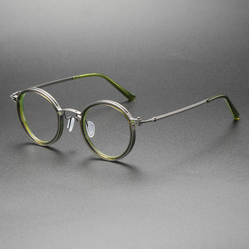 Green Glasses in Titanium with Adjustable Nose Pads - Model LE1001 Gunmetal & Green