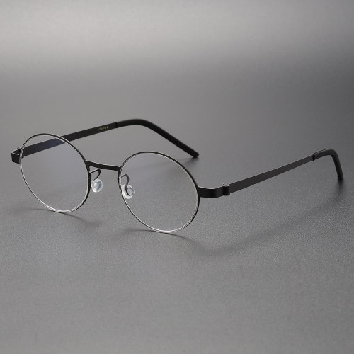 Black Round Glasses - LE0207, Sleek Titanium Frame, Comfort Fit