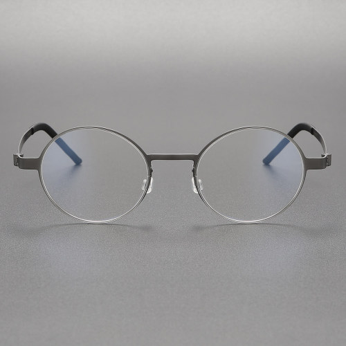Gunmetal Frame Glasses - LE0207, Round Titanium Design for Modern Appeal