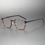 Tortoise Shell Glasses - LE0252 with Black Titanium Accents, Square Frame