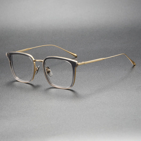 Large Frame Glasses - LE0489 Translucent Gray & Gold, Sleek Acetate Design