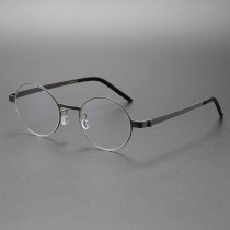 Gunmetal Frame Glasses - LE0207, Round Titanium Design for Modern Appeal