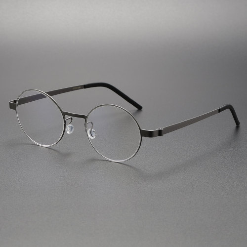 Gunmetal Frame Glasses - LE0207, Round Titanium Design for Modern Appeal