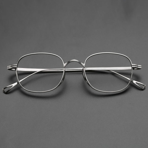 Silver Glasses LE0027 - Sleek Oval Titanium Design with Unique Bridge