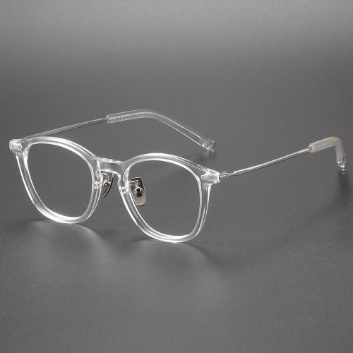Clear Frame Glasses in Titanium and Acetate - LE0417 Clear & Silver