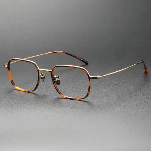 Geometric Glasses Frames LE0189 - TortoiseShell with Gold Accents, Elegant Design