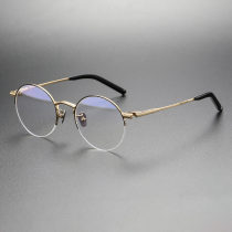 Black and Gold Glasses: LE0473 Round Half Rim Elegance in Titanium