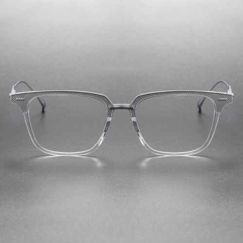 Clear Glasses LE0315 - Square Acetate Frames with Silver Accents, Elegant Design