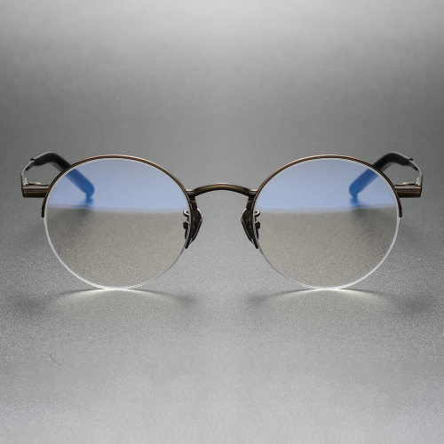 Bronze Half Rim Glasses: LE0473 Round Titanium Design for Style & Comfort