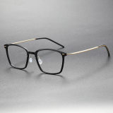 Black & Gold Square Frame Eyeglasses LE0121 - Titanium Luxury Design