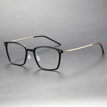 Black & Gold Square Frame Eyeglasses LE0121 - Titanium Luxury Design