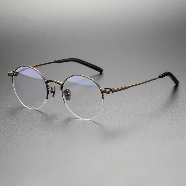 Bronze Half Rim Glasses: LE0473 Round Titanium Design for Style & Comfort
