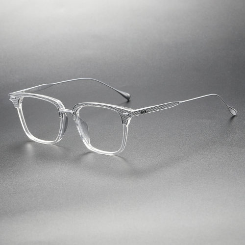 Clear Glasses LE0315 - Square Acetate Frames with Silver Accents, Elegant Design