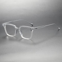 Clear Glasses LE0315 - Square Acetate Frames with Silver Accents, Elegant Design Clear Glasses LE0315 - Square Acetate Frames with Silver Accents, Elegant Design