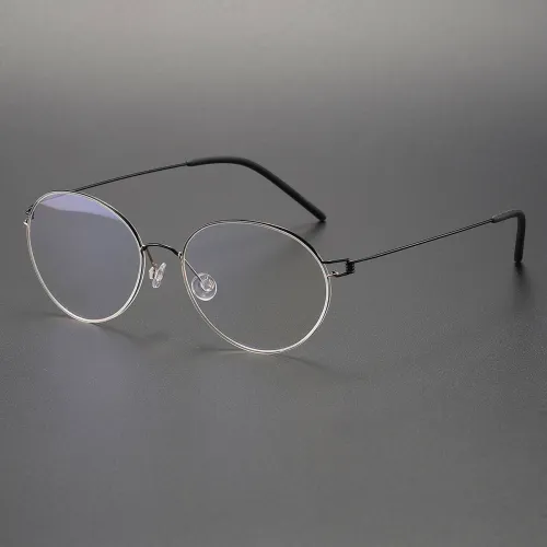 Black Oval Glasses LE0436 - Sleek Titanium Frame, Modern Design