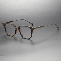 Tortoise Glasses LE0315 - Square Acetate Frame with Bronze Accents, Luxurious Design