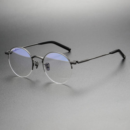 Half Rim Glasses: LE0473 Gunmetal Titanium Round Frame Design