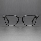 Black Square Glasses LE0312 with Silver Accents - Sleek Titanium Design