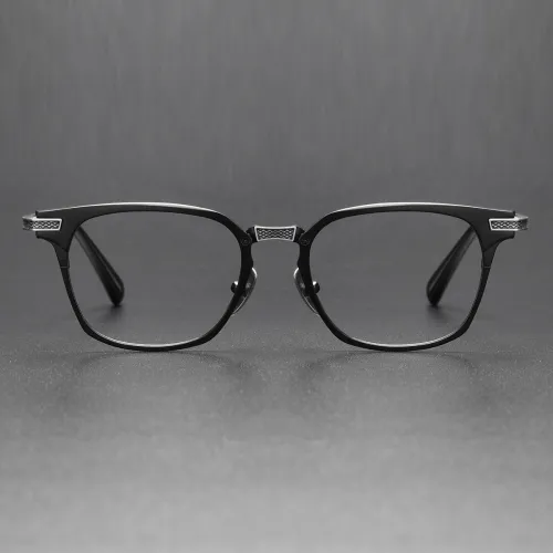 Black Square Glasses LE0312 with Silver Accents - Sleek Titanium Design