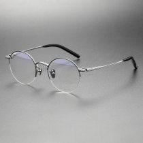 Silver Glasses: LE0473 Titanium Half Rim Design for Sophisticated Style