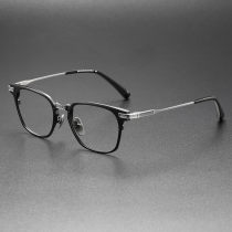 Black Square Glasses LE0312 with Silver Accents - Sleek Titanium Design Black Square Glasses LE0312 with Silver Accents - Sleek Titanium Design