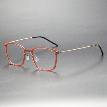 Pink Clear Glasses LE0121 - Gold Accents, Chic Square Titanium Frames
