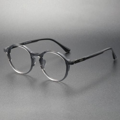 Clear Gray Round Glasses LE0228 - Modern Acetate Frame with Titanium Accents