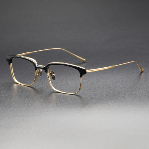 Black Designer Glasses LE0498 - Luxurious Black & Gold Browline Frames