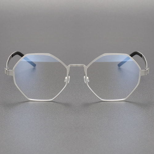 Geometric Silver Titanium Eyeglasses LE0206 | Sleek & Skin-Friendly Design