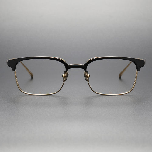 Black Designer Glasses LE0498 - Luxurious Black & Gold Browline Frames