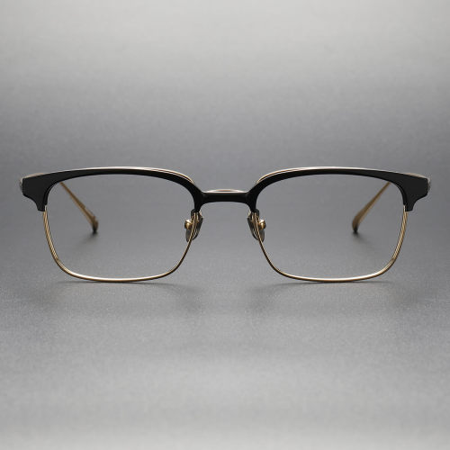Black Designer Glasses LE0498 - Luxurious Black & Gold Browline Frames