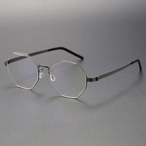 Titanium Eyeglass Frames LE0206 in Geometric Gunmetal | Sleek & Durable