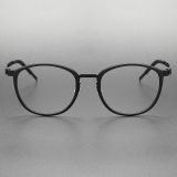 Large Glasses LE0248 - Premium Black Titanium Round Frames | Olet Optical
