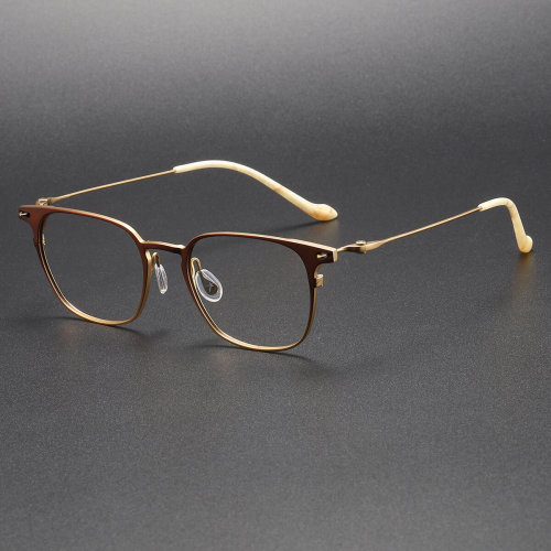 Durable Brown & Gold Square Titanium Glasses LE1051 - Luxurious Comfort
