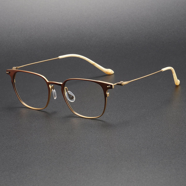 Durable Brown & Gold Square Titanium Glasses LE1051 - Luxurious Comfort