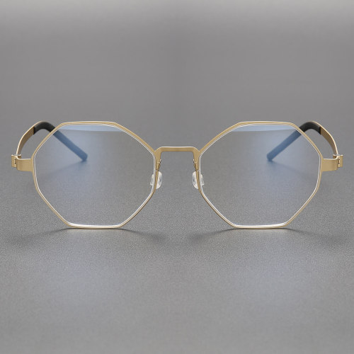Large Frame Prescription Glasses LE0206 | Sleek Gold Titanium Design