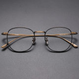 Black Round Glasses LE1082 - Elegant Bronze Highlights | Premium Titanium