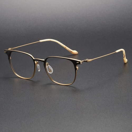 Luxurious Black & Gold Titanium Square Glasses LE1051 | Olet Optical