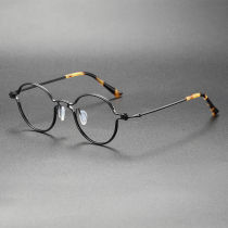 Round Black Glasses LE0462 - Sleek Titanium Frame with Tortoise Tips
