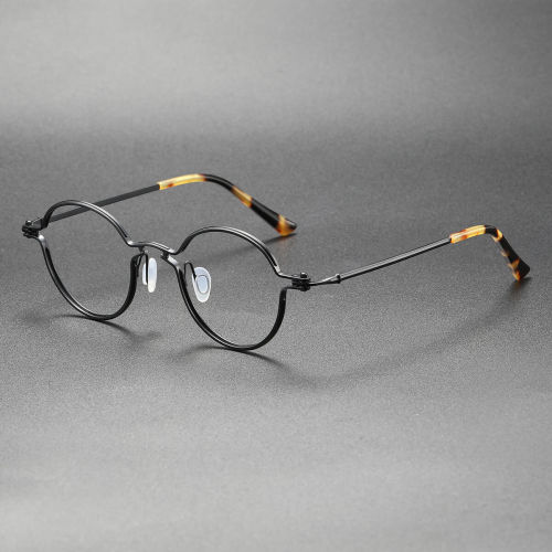 Round Black Glasses LE0462 - Sleek Titanium Frame with Tortoise Tips