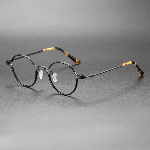 Round Black Glasses LE0462 - Sleek Titanium Frame with Tortoise Tips