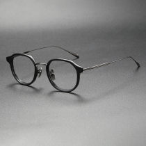 Geometric Eyeglass Frames LE0490 - Black & Gunmetal Acetate and Titanium Design