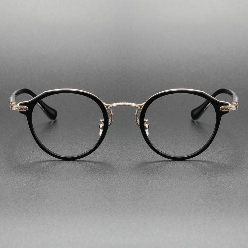 Black Round Glasses LE0279 - Elegant Black & Gold Titanium Design