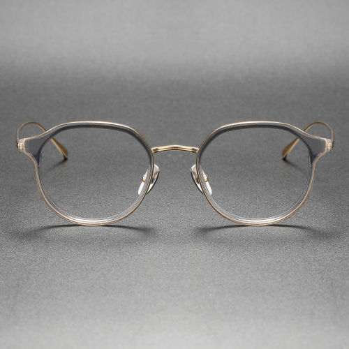 Large Prescription Eyeglasses LE0490 - Translucent Gray & Gold Geometric Design