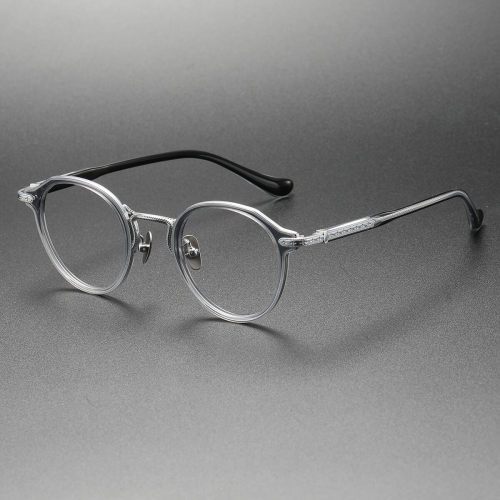 Round Prescription Eyeglass Frames LE0279 - Translucent Gray & Silver Design