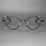Round Black Glasses LE0462 - Sleek Titanium Frame with Tortoise Tips