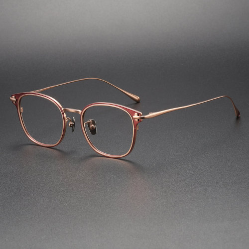 Red Eyeglass Frames LE1044 - Elegant Red & Rose Gold, Lightweight Titanium